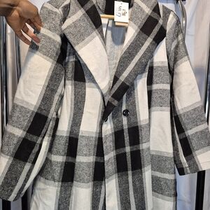 Black and White Plaid Coat